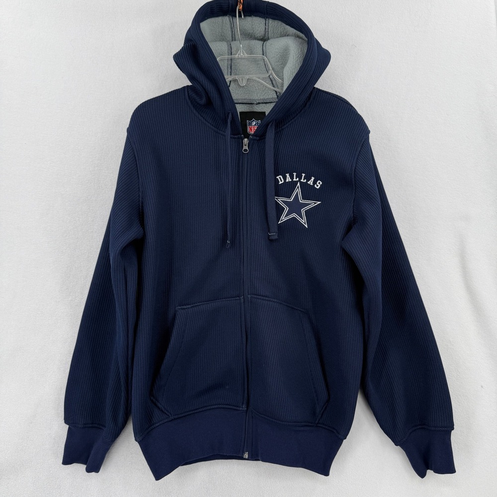 NFL Dallas Cowboys Hoodie Mens Small Navy Blue G-III Waffle Knit Zip Up Fleece